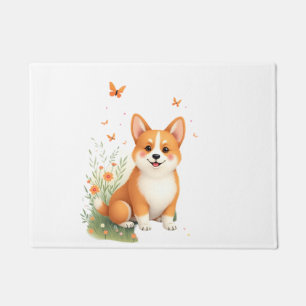 Akita Dog with Flower and Butterfly T Shirt Doormat