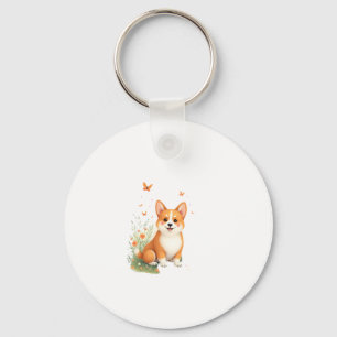 Akita Dog with Flower and Butterfly T Shirt Keychain