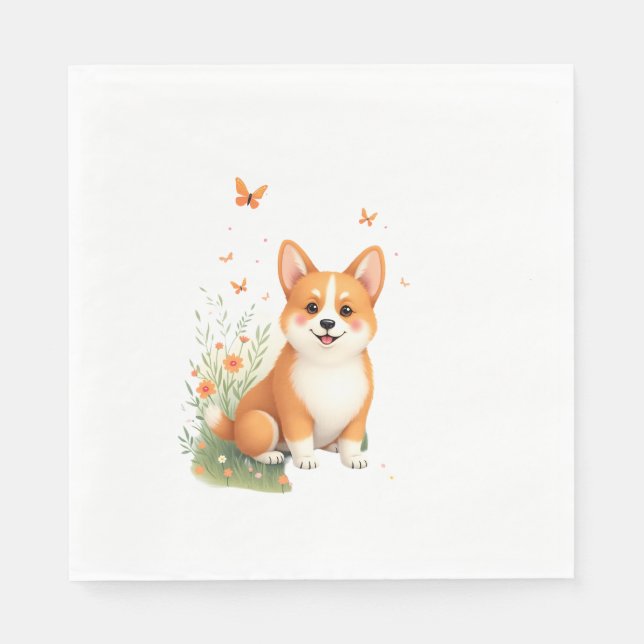 Akita Dog with Flower and Butterfly T Shirt Napkin (Front)