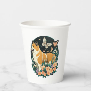 Akita Dog with Flower and Butterfly T Shirt Paper Cups