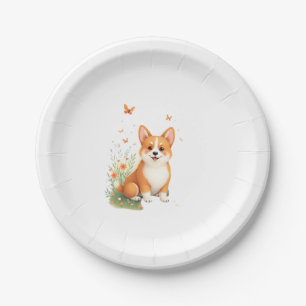 Akita Dog with Flower and Butterfly T Shirt Paper Plate