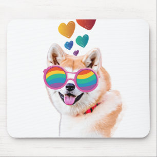 Akita Dog with Hearts Valentine's Day Mouse Pad