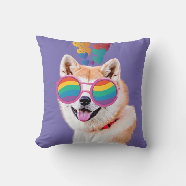Akita Dog with Hearts Valentine's Day Throw Pillow (Front)