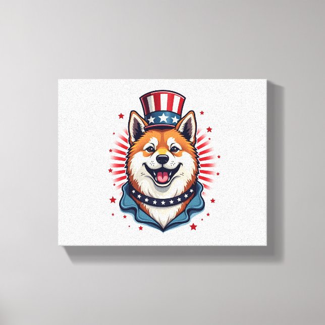Akita dog with independence day  canvas print (Front)