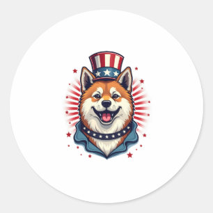 Akita dog with independence day classic round sticker