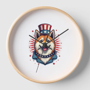 Akita dog with independence day  clock