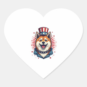 Akita dog with independence day heart sticker
