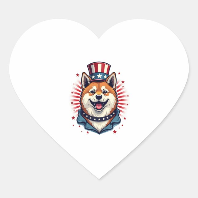 Akita dog with independence day  heart sticker (Front)