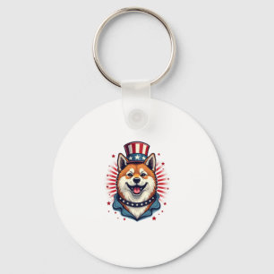 Akita dog with independence day  keychain