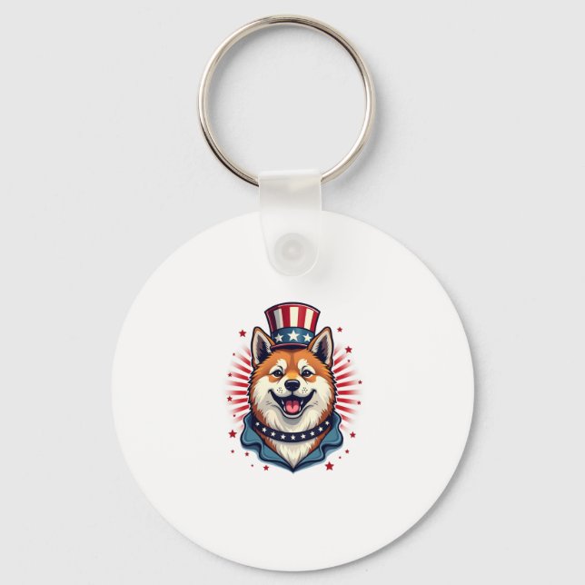 Akita dog with independence day  keychain (Front)