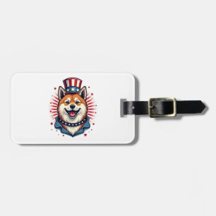Akita dog with independence day luggage tag
