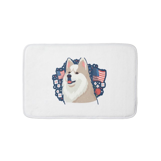 Akita dog with independence day theme bath mat (Front)