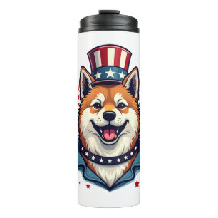 Akita dog with independence day  thermal tumbler