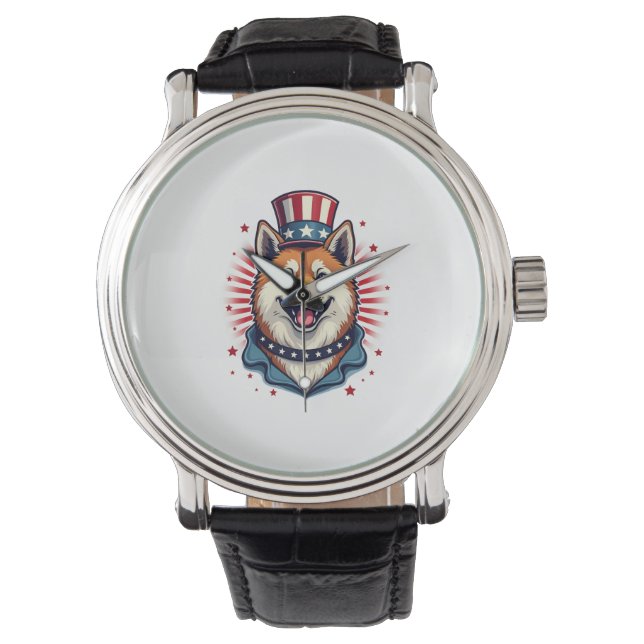 Akita dog with independence day  watch (Front)