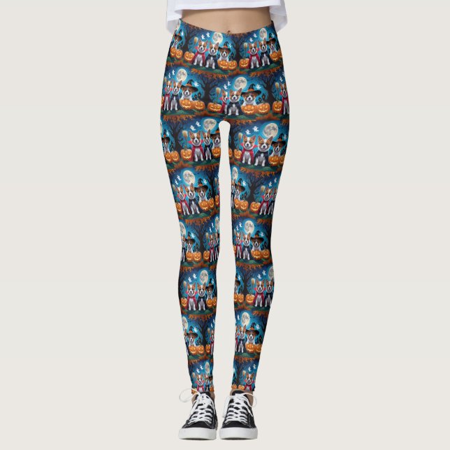 Akita Dogs Pumpkin Halloween Funny Leggings (Front)