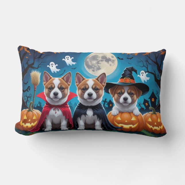 Akita Dogs Pumpkin Halloween Funny Lumbar Pillow (Front)