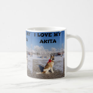 akita fawn black overlay in snow love w pic coffee mug