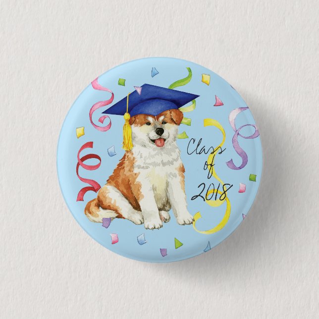 Akita Graduate 1 Inch Round Button (Front)
