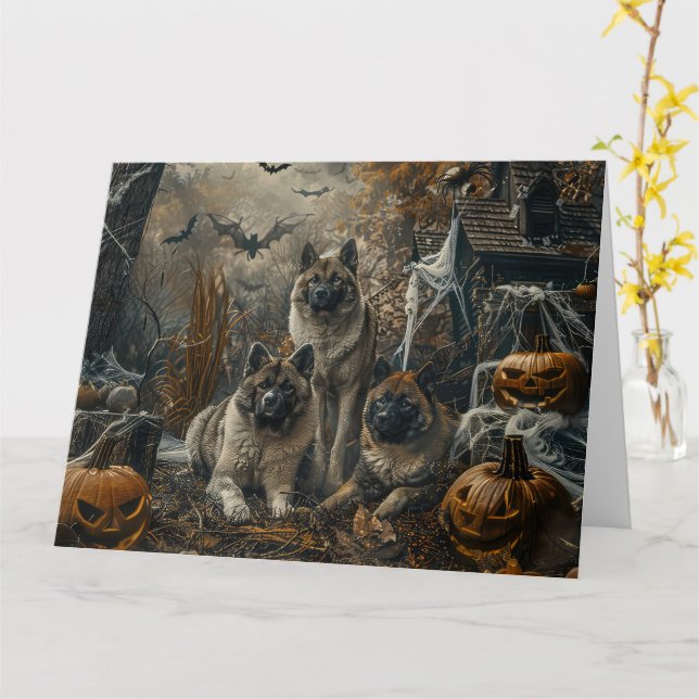 Akita Halloween Night Doggy Delight  Card (Yellow Flower)