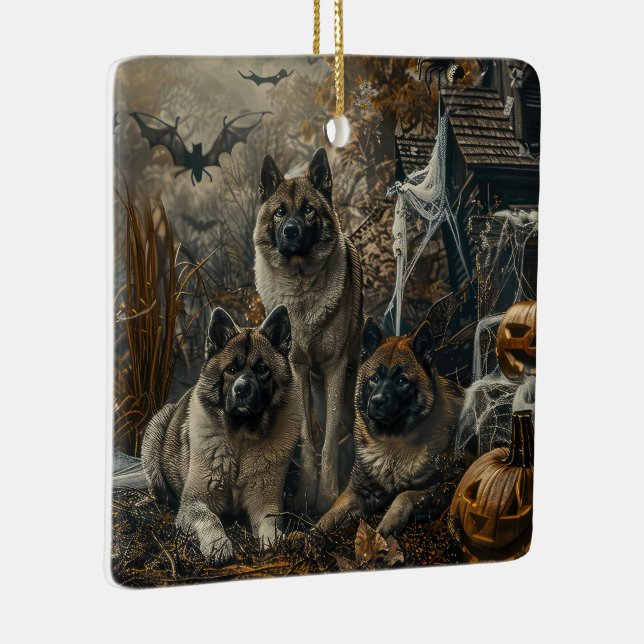 Akita Halloween Night Doggy Delight  Ceramic Ornament (Right)