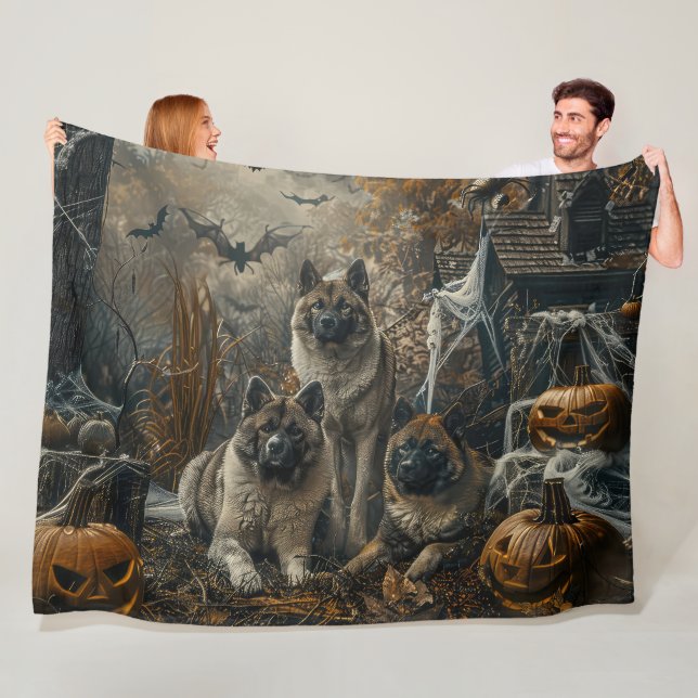 Akita Halloween Night Doggy Delight  Fleece Blanket (In Situ)