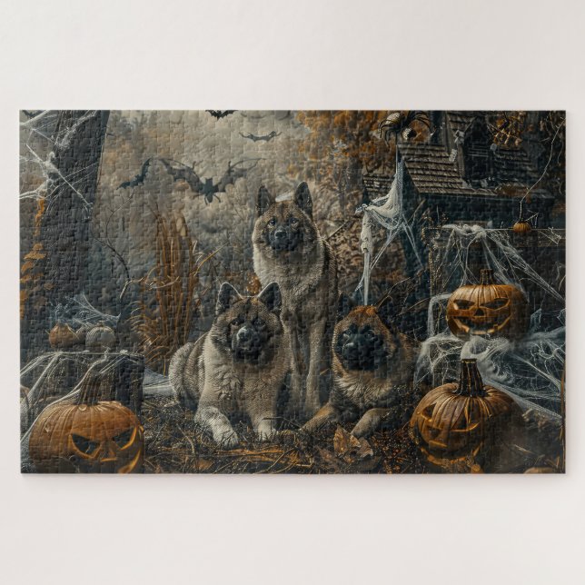 Akita Halloween Night Doggy Delight  Jigsaw Puzzle (Horizontal)