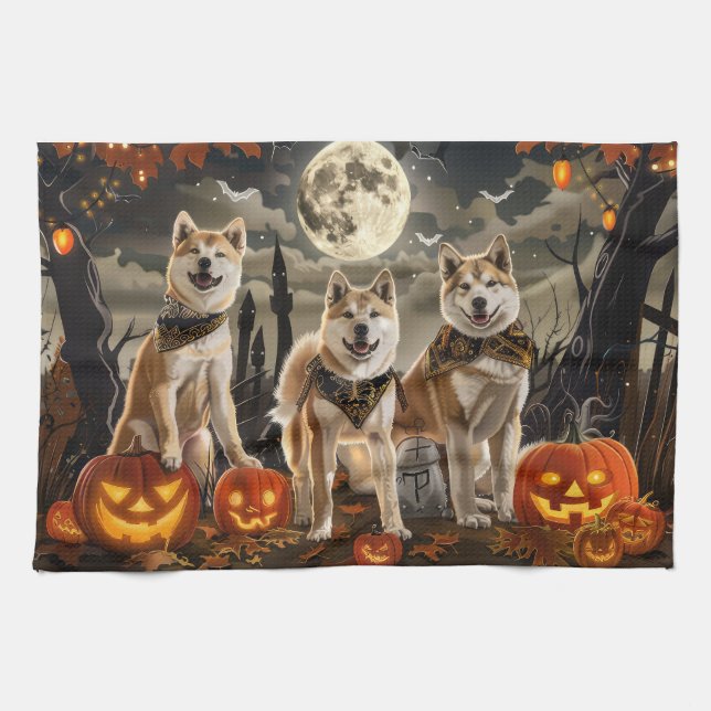Akita Halloween Spooky Kitchen Towel (Horizontal)