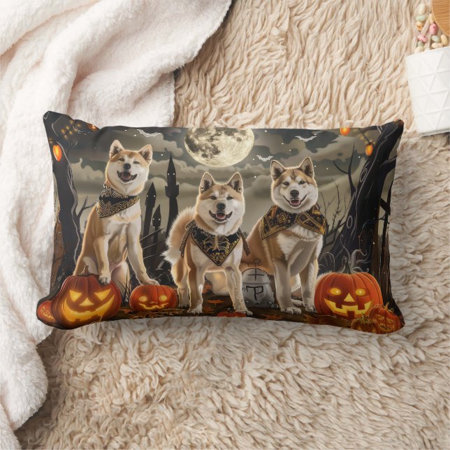 Akita Halloween Spooky Lumbar Pillow (Blanket)