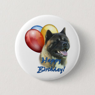 Akita Happy Birthday Balloons 2 Inch Round Button