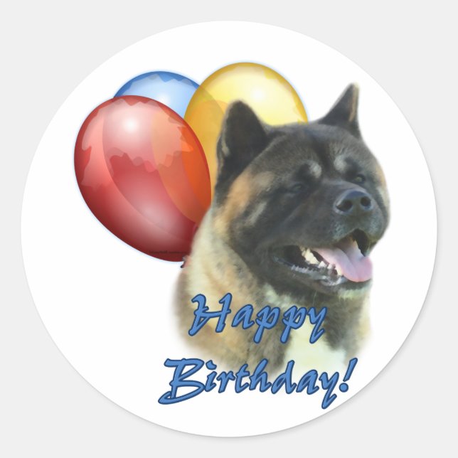 Akita Happy Birthday Balloons Classic Round Sticker (Front)