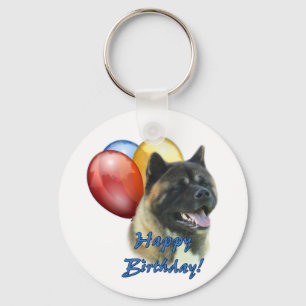 Akita Happy Birthday Balloons Keychain