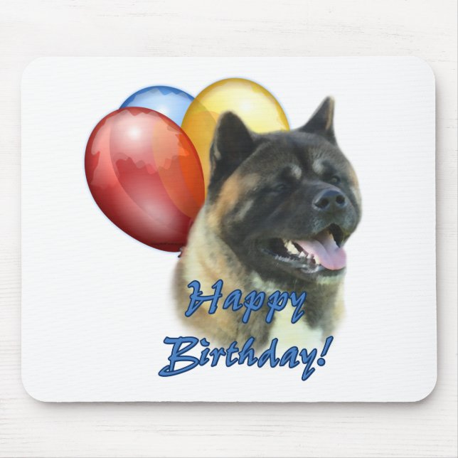 Akita Happy Birthday Balloons Mouse Pad (Front)