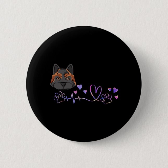 Akita Heartbeat 2 Inch Round Button (Front)