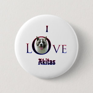 Akita I Love 2 Inch Round Button