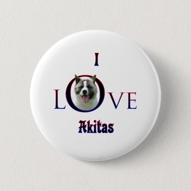 Akita I Love 2 Inch Round Button (Front)