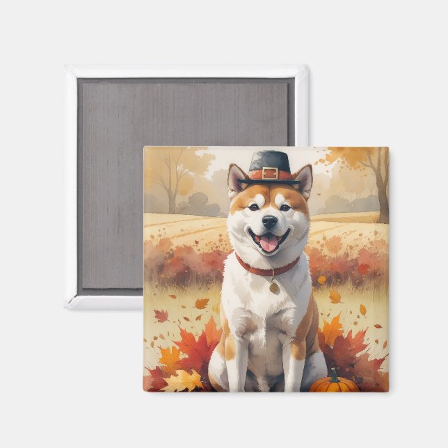 Akita in Autumn Leaves Thanksgiving Art  Magnet (Front/Back)
