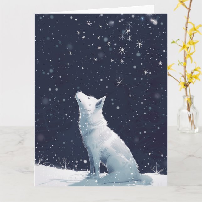 Akita in Snow Minimalist Christmas Card (Yellow Flower)