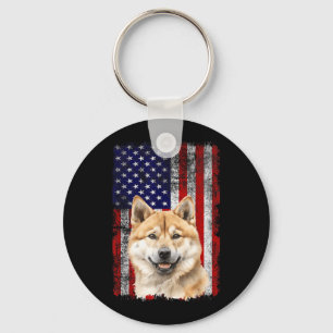 Akita Inu Dog Lover US Flag 4th of July Patriotic Keychain