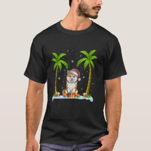 Akita Inu Dog Santa Hat Palm Tree Beach Xmas Pajam T-Shirt