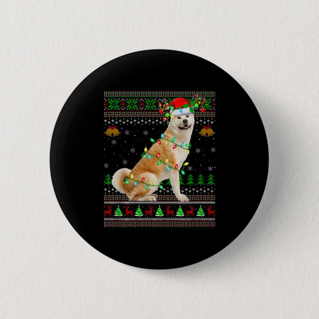 Akita Inu Dog Ugly Christmas Sweaters Holiday Sant 2 Inch Round Button (Front)