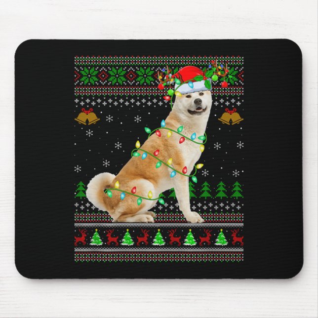 Akita Inu Dog Ugly Christmas Sweaters Holiday Sant Mouse Pad (Front)