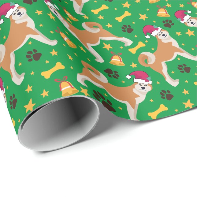Akita Inu Dog With Santa Hat Christmas Wrapping Paper (Roll Corner)