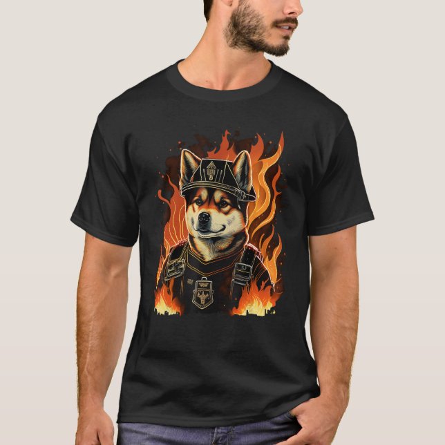 Akita Inu Fireman on Firefighter Akita Inu T-Shirt (Front)