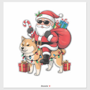 Akita Inu Xmas Lighting Santa Riding Akita Inu Dog
