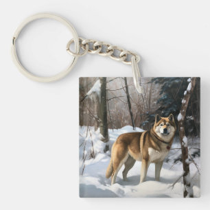 Akita Let It Snow Christmas Keychain