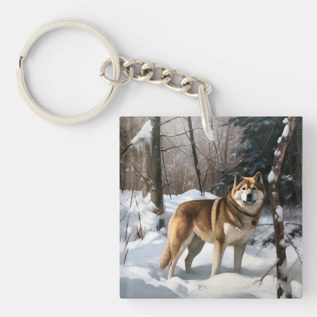 Akita Let It Snow Christmas  Keychain (Front)