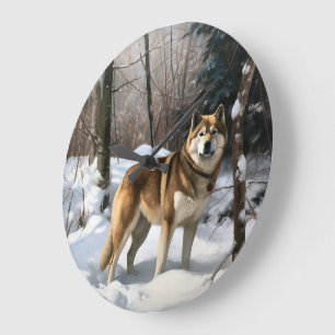 Akita Let It Snow Christmas Large Clock