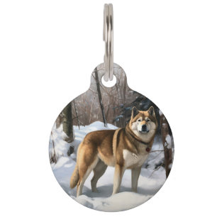 Akita Let It Snow Christmas  Pet Tag