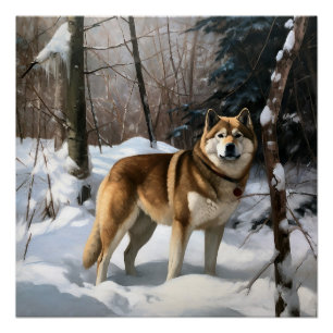 Akita Let It Snow Christmas Poster