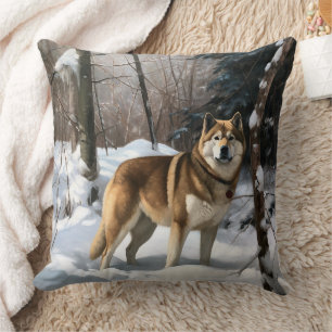 Akita Let It Snow Christmas  Throw Pillow